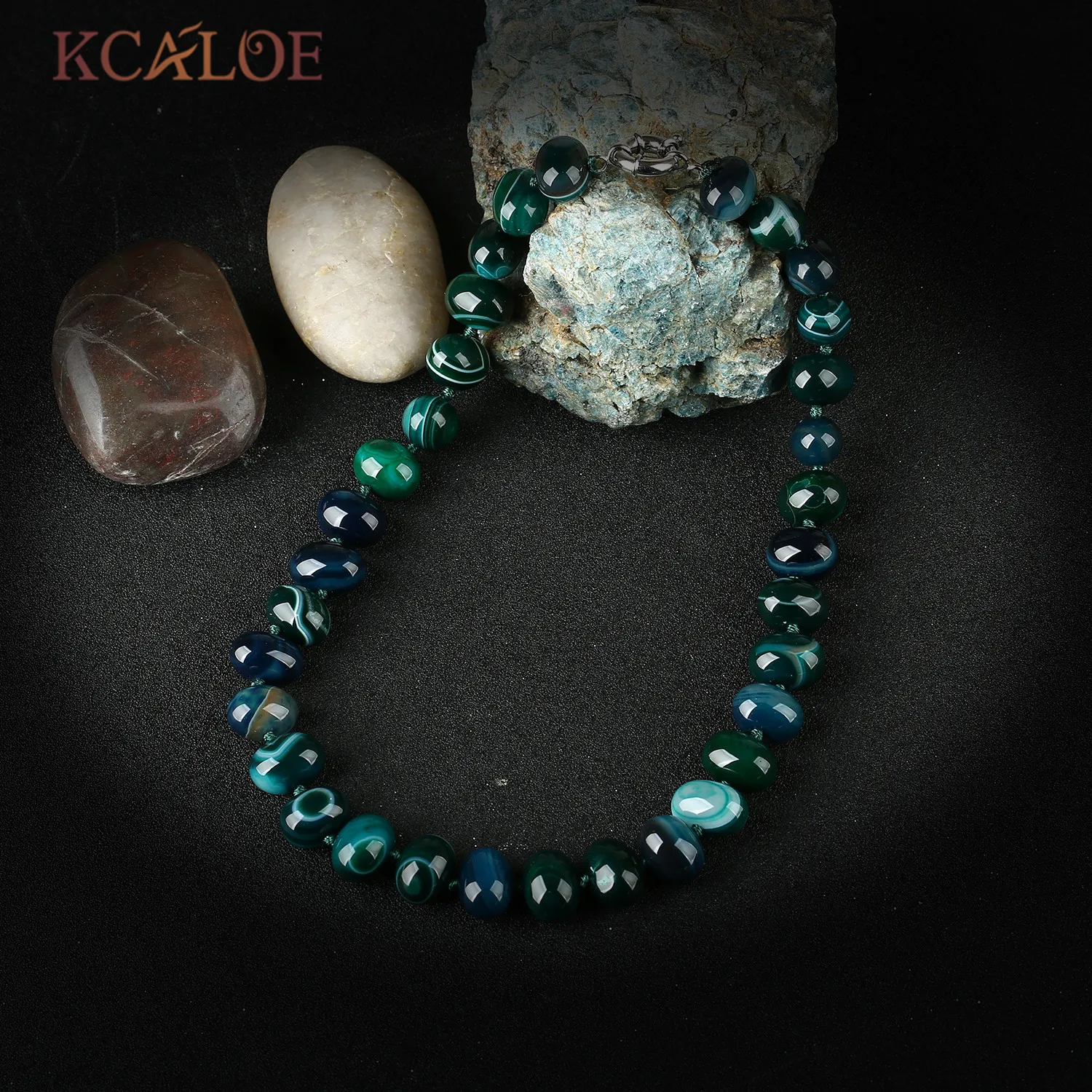 

KCALOE Oval Natural Stone Beads Semi-Precious Stones Necklace Knotted Handmade Onyx Agat Chokers Necklaces For Women Collana