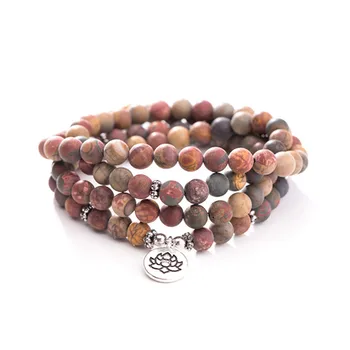 

Fashion New Natural 8mm Stone Beaded Bracelet 108 Picasso Stone Lotus Pendant Necklaces for Men or Women Yoga Meditation Jewelry