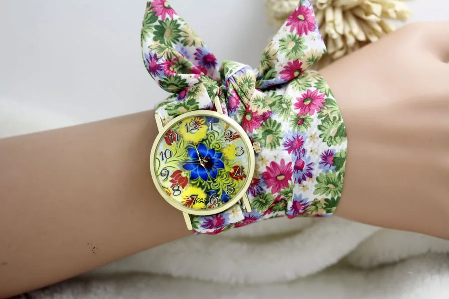 Shsby дизайн дамы цветок ткань наручные часы золото Мода женское платье часы Высокое качество ткань часы милые девушки часы