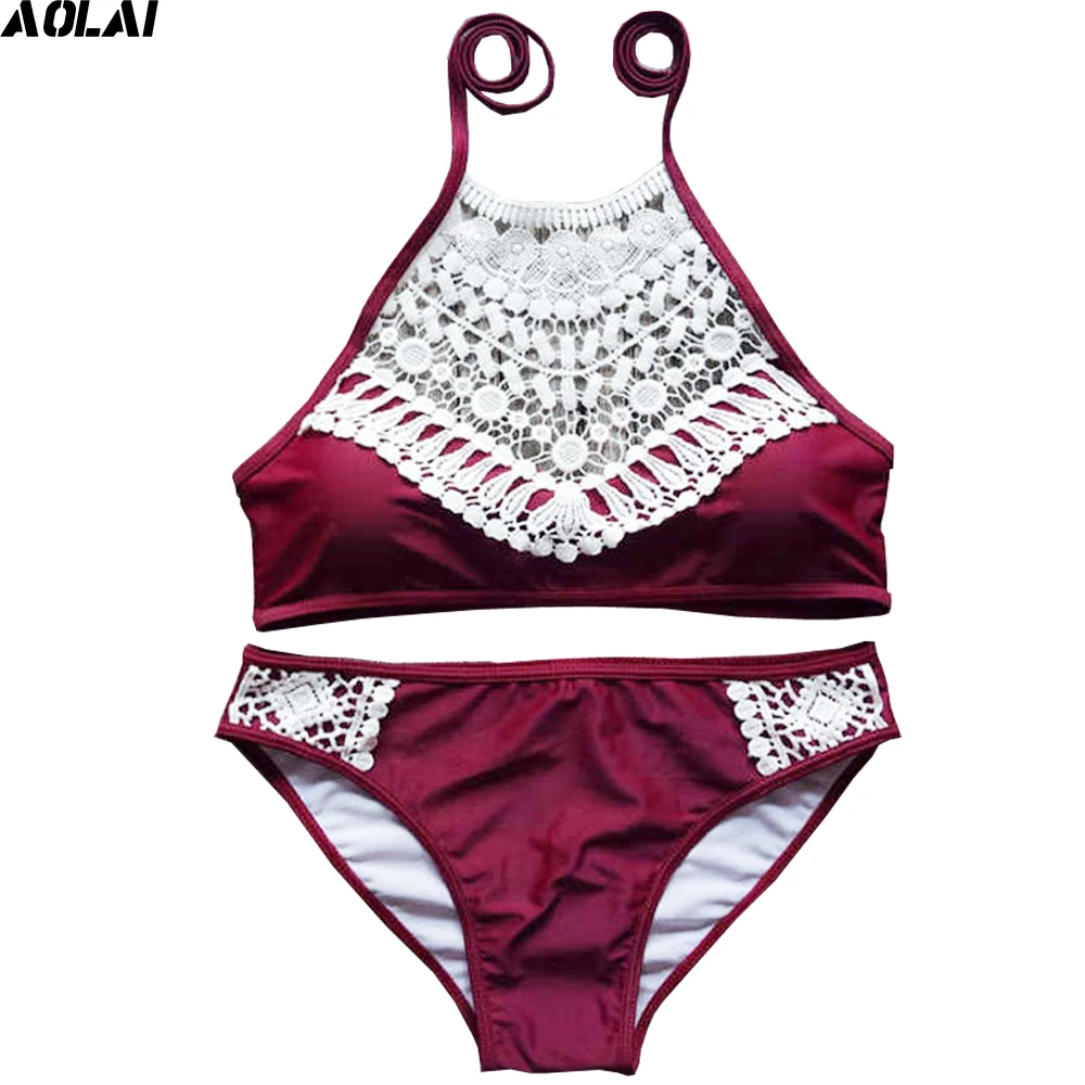 Aliexpress.com : Buy Lace Mesh Bikini 2018 Hot High Neck Swimwear Women ...