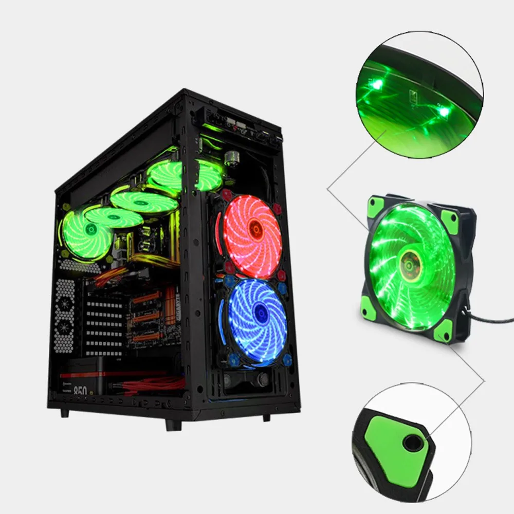 DIY 12V 3-4Pin LED Light Neon Quite Clear 120mm PC Computer Case Cooling Fan Mod