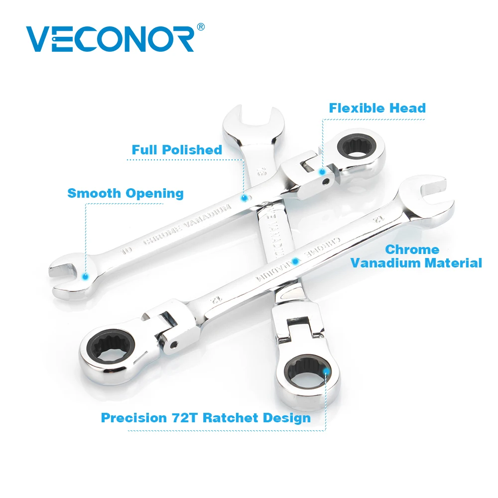 Veconor 8 шт. набор трещоток метрический гибкий ключ набор ключей гаечный ключ с открытым концом трещотка гаечные ключи ремонт автомобиля ручные инструменты