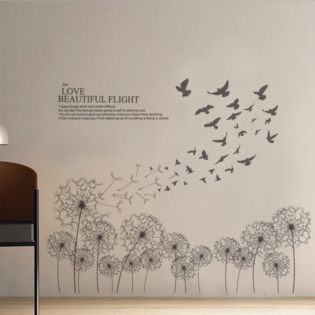 Elegant Dandelion Birds English Letters Wall Decal Home Sticker Elegant Dandelion Birds English Letters Wall Decal Home Sticker Paper Art Picture Diy Murals Kids Nursery