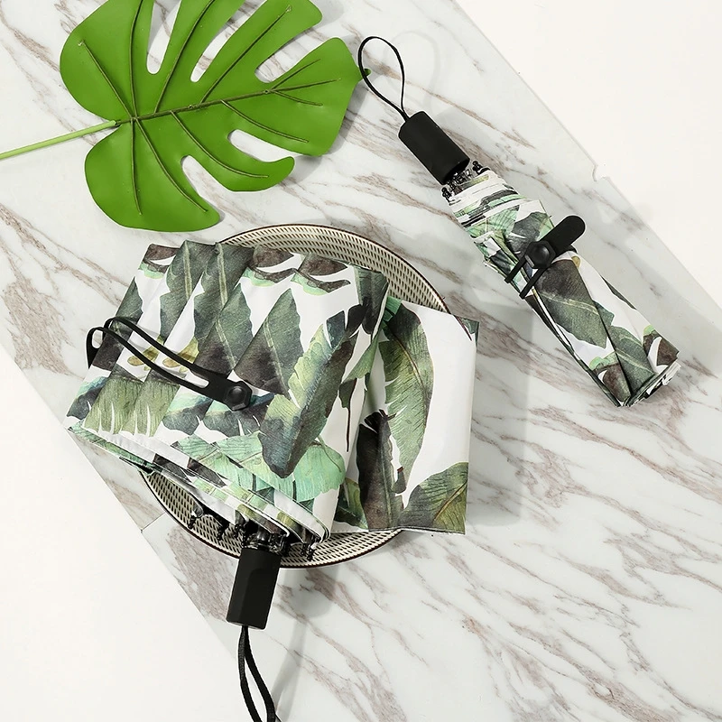 

Banana Leaf Flowers Sun Umbrella Mini Sunscreen Anti-UV Pocket Parasols Umbrella Rain Women Men Portable Light Travel Umbrella