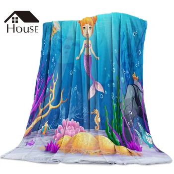 

BIGHOUSES Throw Blanket Mermaid Children Kids Throw Blanket Soft Warm Microfiber Blanket Flannel Blanket