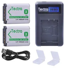 Tectra 1600mAh 2PCS NP-BX1 NPBX1 NP BX1 Battery+LCD USB Charger for Sony DSC-RX100 HDR-AS15 AS10 HX300 WX300 hdr-as300 Battery