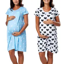 Пижамы для беременных; платье для беременных; Одежда для беременных; короткий рукав; в горошек; с принтом; пижамы для кормления; платье для беременных
