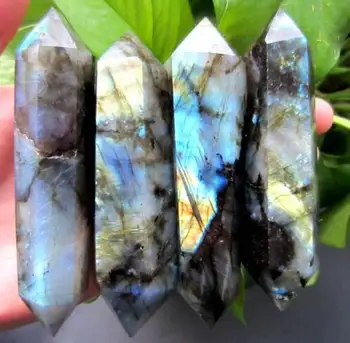 

4pcs high quality 100% natural labradorite quartz crystal wand point healing as gift