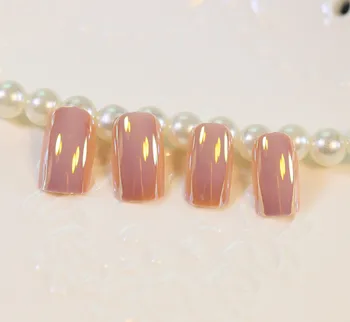 

Hot Sale 24pcs Pink Mirror Reflective False Nails Long Square Full Artificial Designs Fake Nail Tips with 1PC Glue Sticker