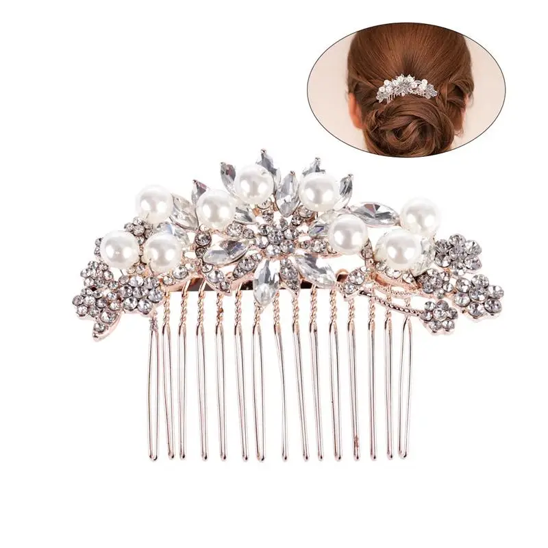 

RUIMIO Elegant Bridal Hair Comb Simulated Pearl Crystal Rhinestone Hair Accessories Floral Wedding Flower Hair Clips Jewelry