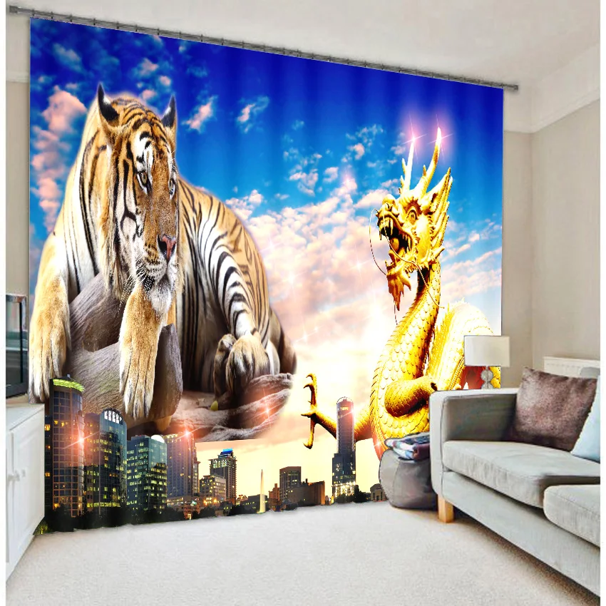 

Crouching personalized printing Digital 3D Art blackout curtains finished Enter the Dragon
