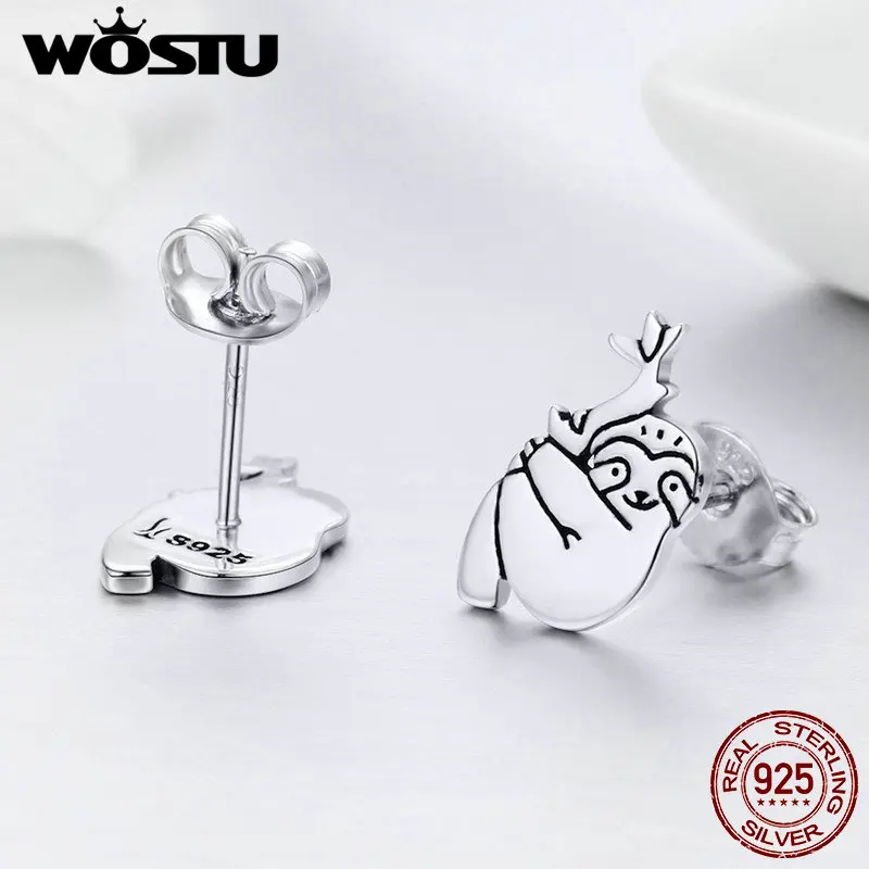 WOSTU Новые 100% Настоящее серебро 925 пробы милые ленивые серьги гвоздики для женщин