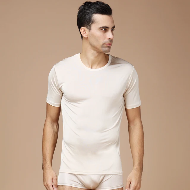 100 Pure Silk Men's Undershirts Male Short Sleeve Shirts Men Casual