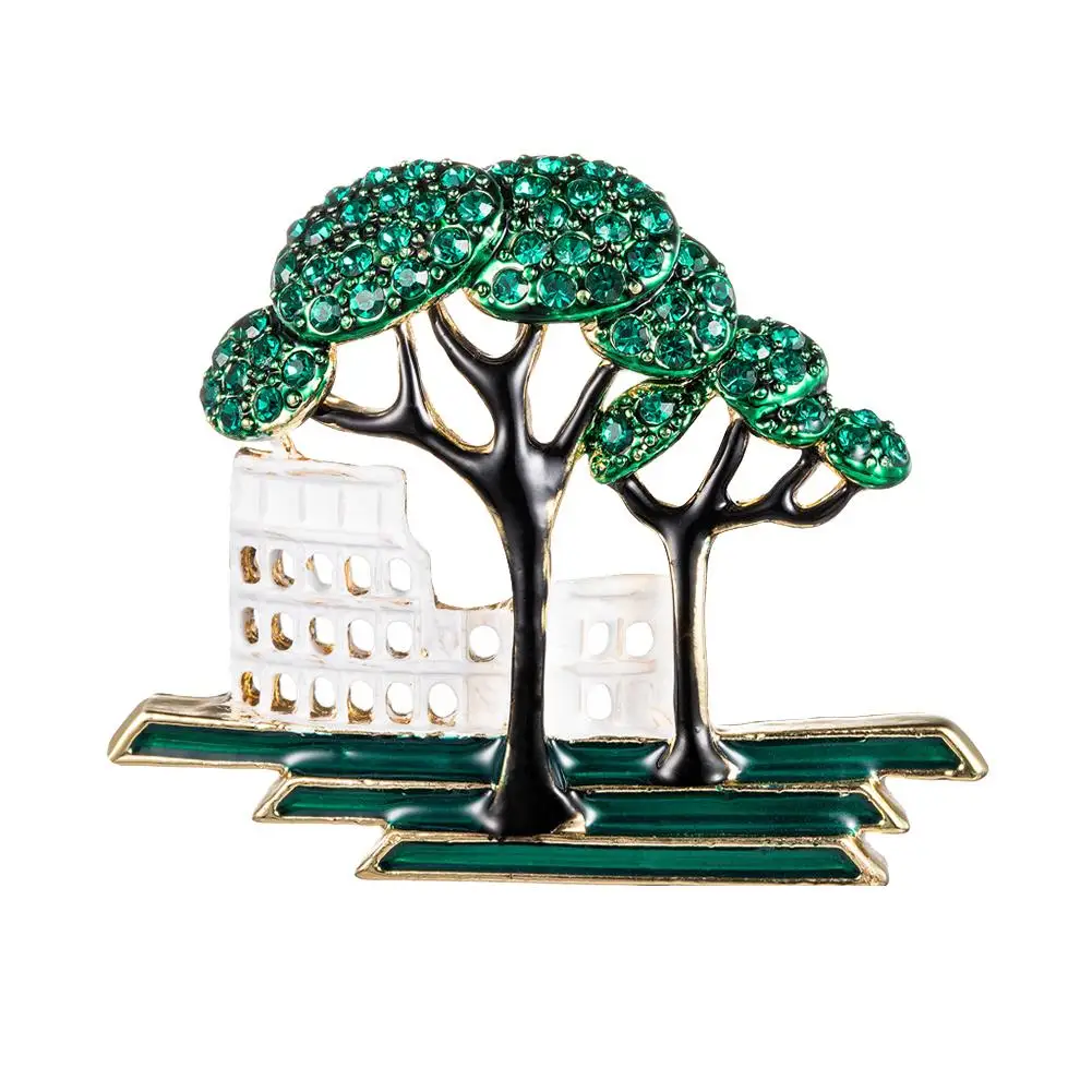 

Tree Building Rhinestone Inlaid Women Enamel Brooch Pin Backpack Jacket Decor hot