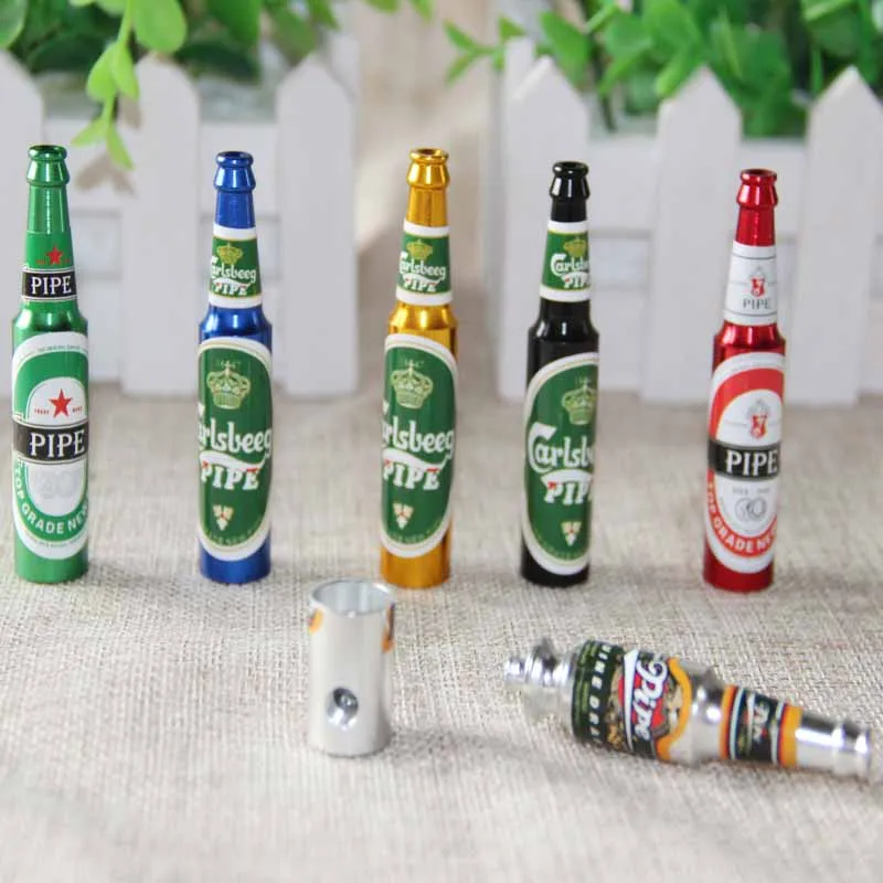 

Mini Beer Smoke Metal Pipes Portable Creative Smoking Pipe Herb Tobacco Pipes Gifts narguile Grinder Smoke 6 colors Pipes