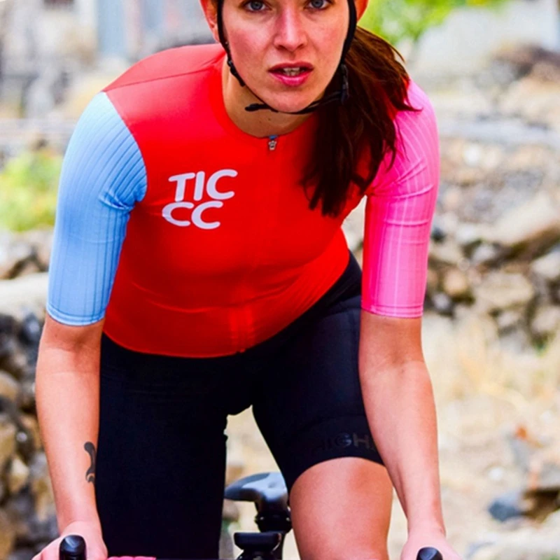 Этот Ticcc команда красный Велоспорт Джерси Женский синий и розовый с коротким рукавом MTB велосипед ridewear Ropa ciclismo mujer женский велосипед рубашка