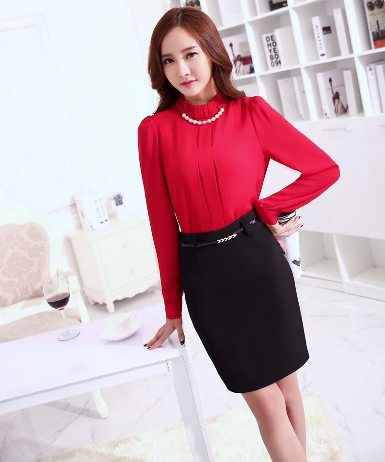 2015 Spring Fall Uniform Styles Ladies Work Suits Tops And Mini Skirt