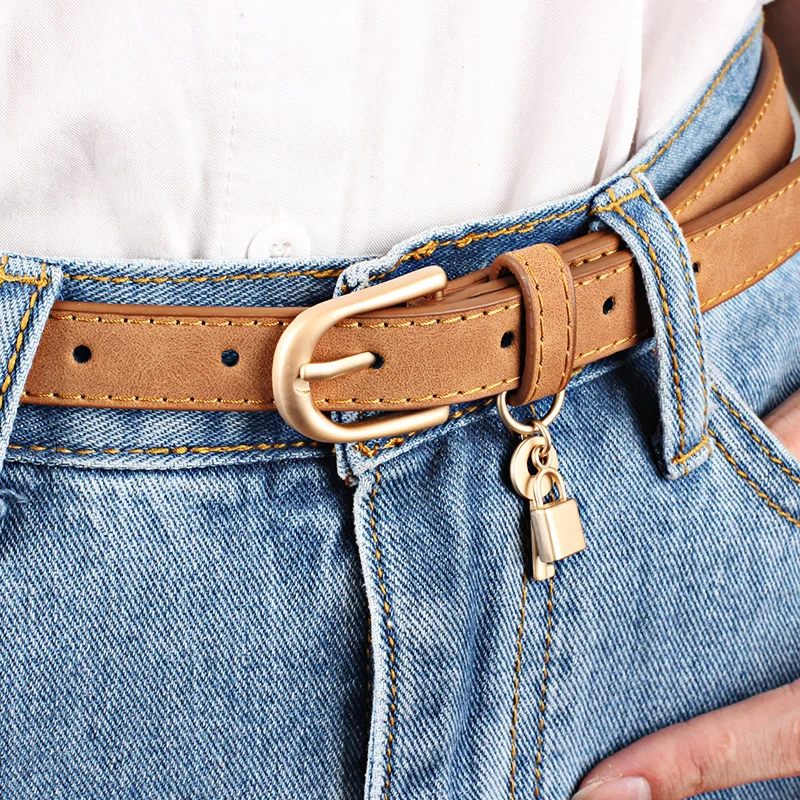 

New Design Fashion Pendant Belt with Gold Pins PU Leather Buckle Belts for Women Dresses Accessories Female Long Belts for Jeans