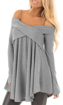 

Plus Size Women Slash neck Cold Shoulder Pure Color Knitted Casual Sweater Long Sleeve Festivals Classics Comfort Elegance