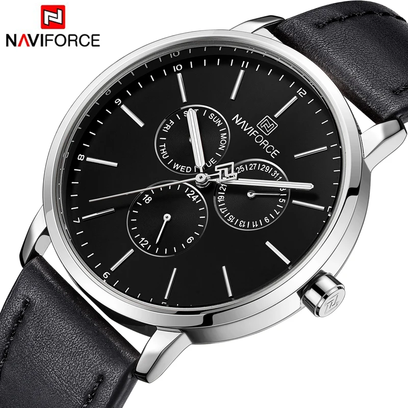 

NAVIFORCE New Watch Men Luxury Black Quartz Wristwatch Men's Waterproof Leather Date 24 Hour Sports Watches Relogio Masculino