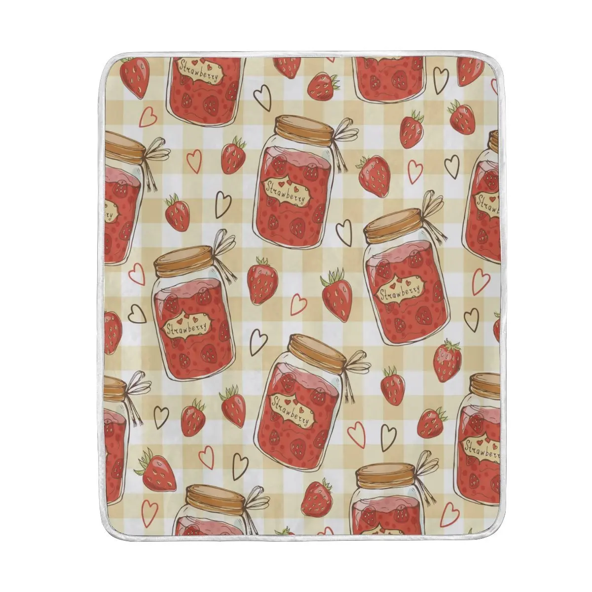 Cute Jar of Strawberry Love Heart Blanket Soft Warm Cozy Bed Couch