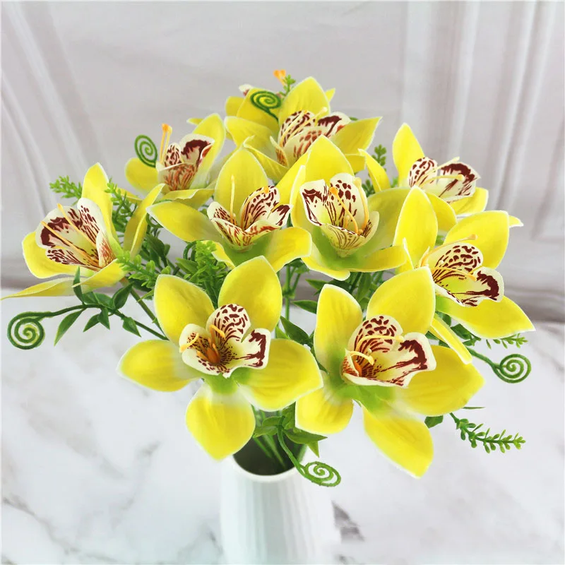 Йо чо, высокое качество, искусственные цветы, Орхидея, искусственная Магнолия, цветы для дома, Свадебный декор, шелковые цветы, для дома, дисплей, цветок орхидеи - Цвет: yellow