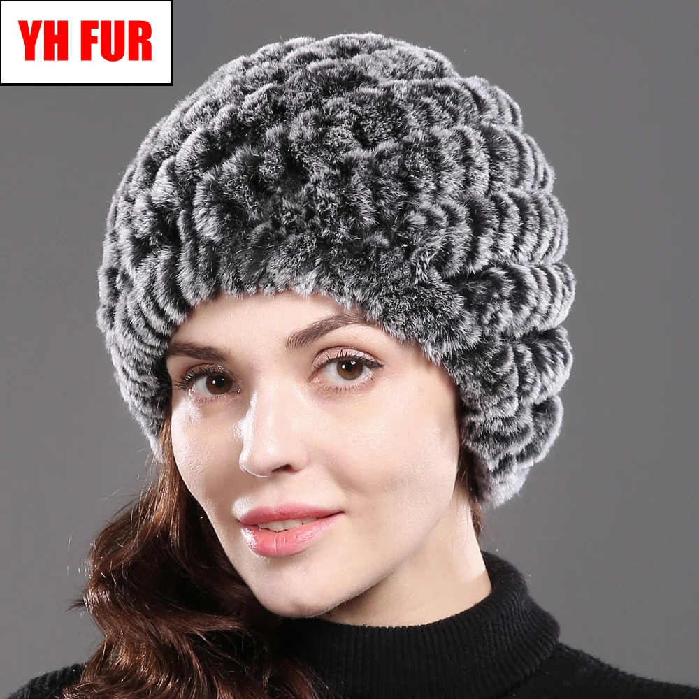 Женская Зимняя Шапка бини из натурального меха кролика рекс|Женские Skullies и