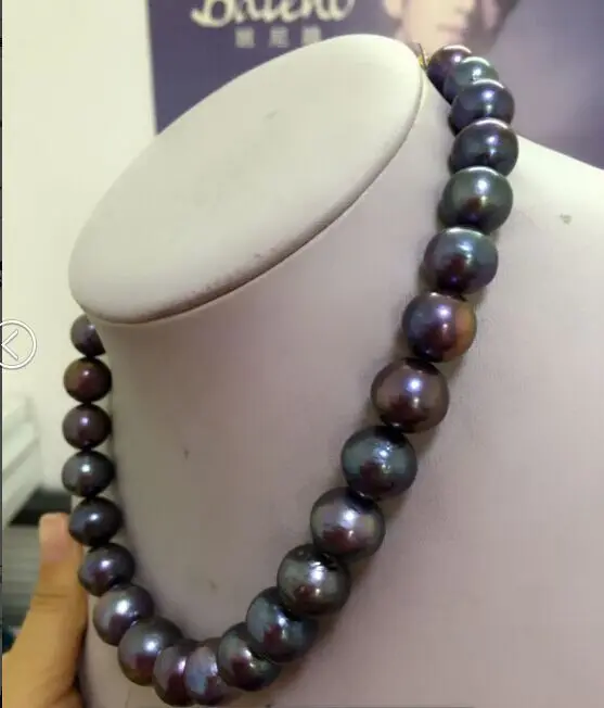 

13- 14mmnatural freshwater round black red green multicolor pearl necklace18inch