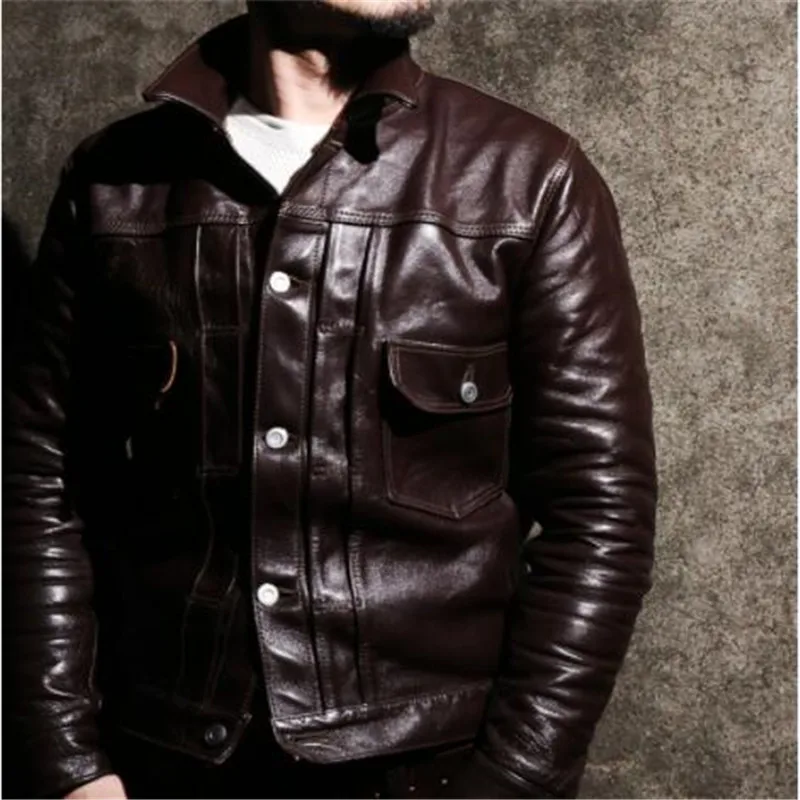

Free shipping.Brand leather clothing man 100% genuine leather Jackets thick fashion men's slim cool horsehide jacket