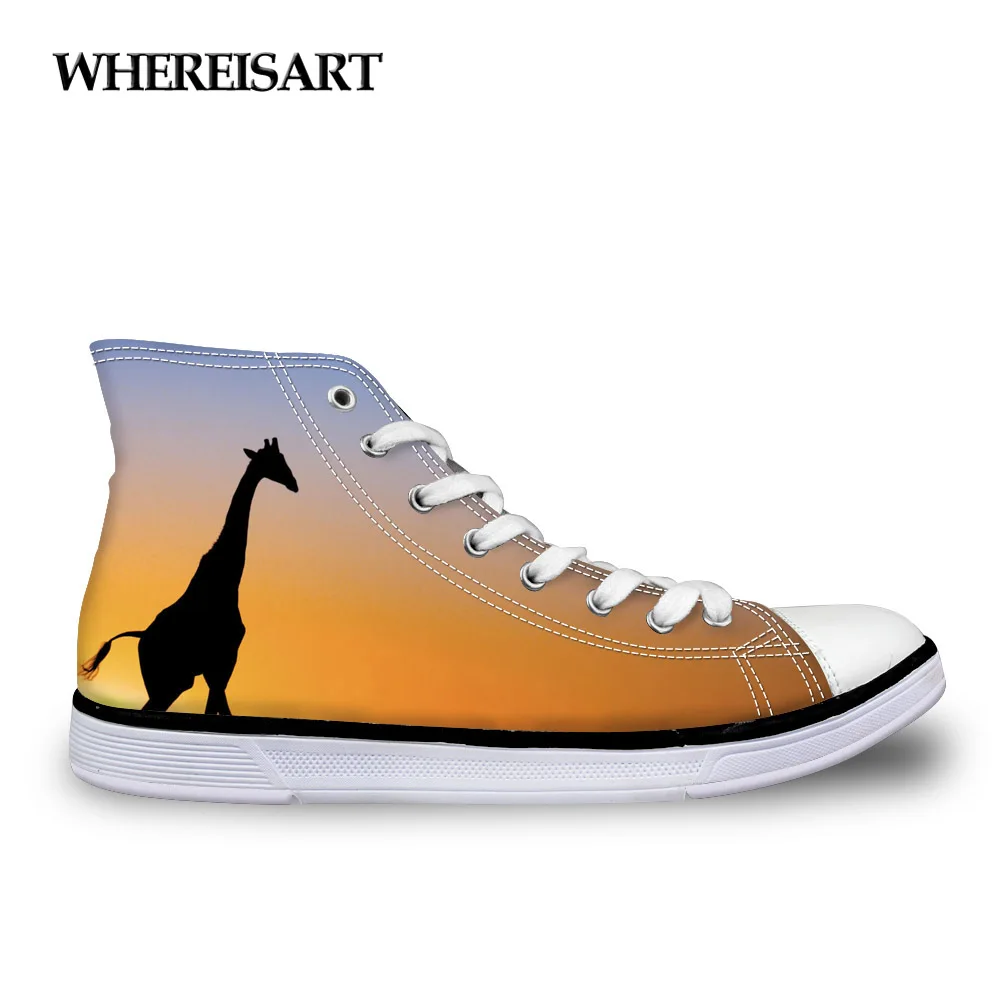 

WHEREISART Cute Giraffe Women High Top Vulcanize Shoes 3D Animal Women High-top Canvas Shoes Woman Leisure Zapatos Mujer Shoes