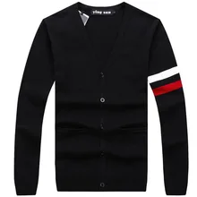 RICHARDROGER Cotton Sweater Men Long Sleeve Mens V-Neck Sweaters Loose Solid Button Fit Knitting Casual Style Clothing 098