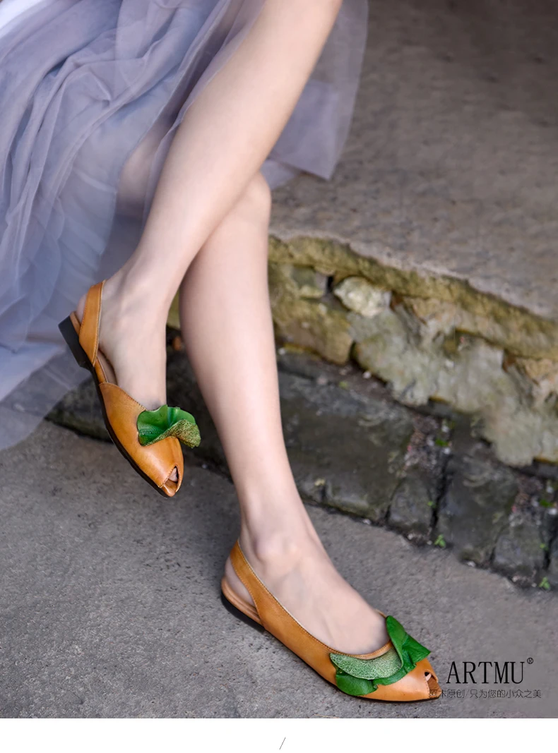 Artmu/оригинальные женские сандалии с открытым носком в стиле ретро; полуботинки из натуральной кожи на плоской подошве; новая обувь ручной работы; 8165-23