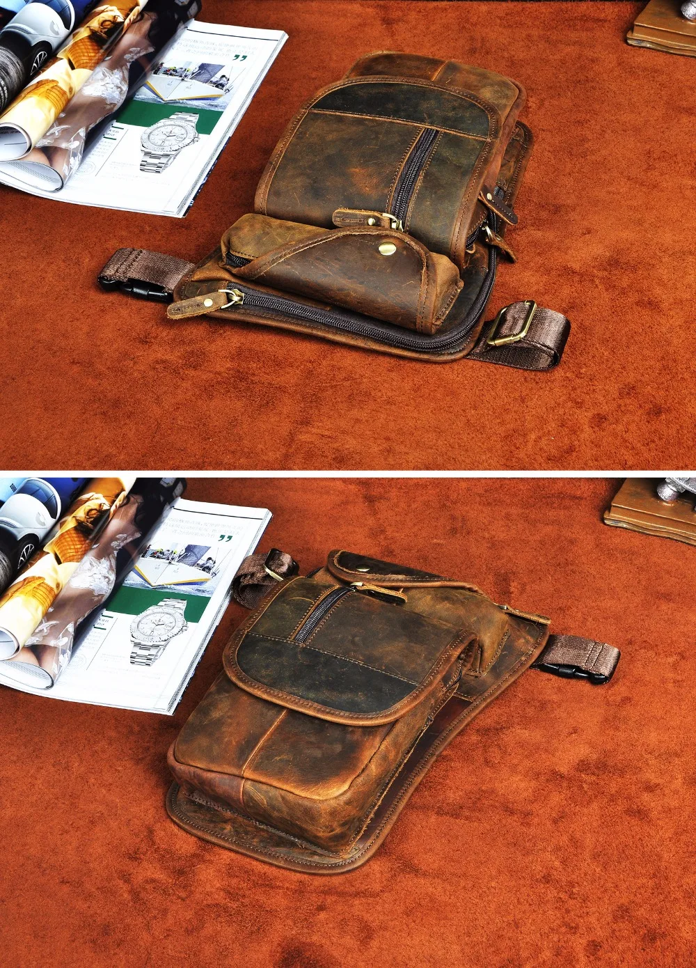 Натуральной кожи Для мужчин Дизайн Повседневное 8 "Сумка-планшет Мода Многофункциональный путешествия пояс упаковка падение ноги сумка