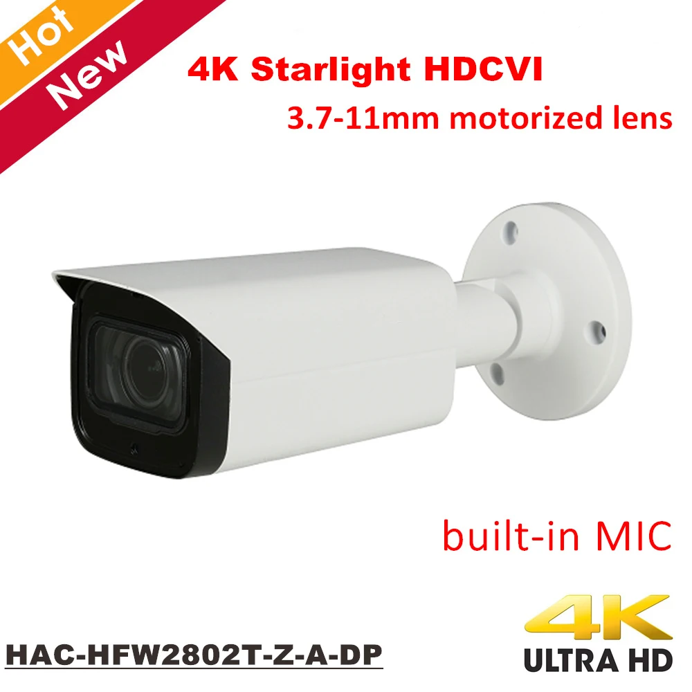 

DH 4K Starlight HDCVI Camera HAC-HFW2802T-Z-A-DP Built in Mic IP67 Coaxial Camera 3.7-11mm motorized lens IR 80m Outdoor IP67