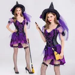 VASHE Для женщин костюмы ведьм для взрослых Хэллоуин Летающий костюм ведьмы сексуальная ласточкин хвост подтяжки Выступления партии