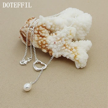 

DOTEFFIL 925 Sterling Silver Pearl Heart Pendants Necklace For Woman Wedding Engagement Party Fashion Jewelry Charm