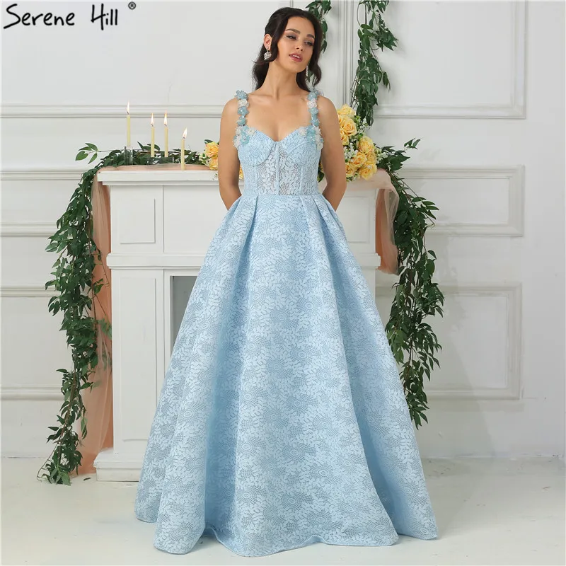 

2019 Sexy Strapless Beach Lace Evening Dresses 2019 Sequined Diamond Fashion New Evening Gowns Serene Hill LA6537