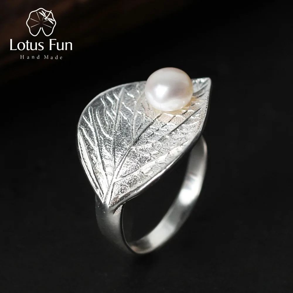 Lotus Fun Real 925 Rings Sterling Silver Natural Pearl Handmade Designer Fine Jewelry Creative Ring Leaf Rings for Women Bijoux