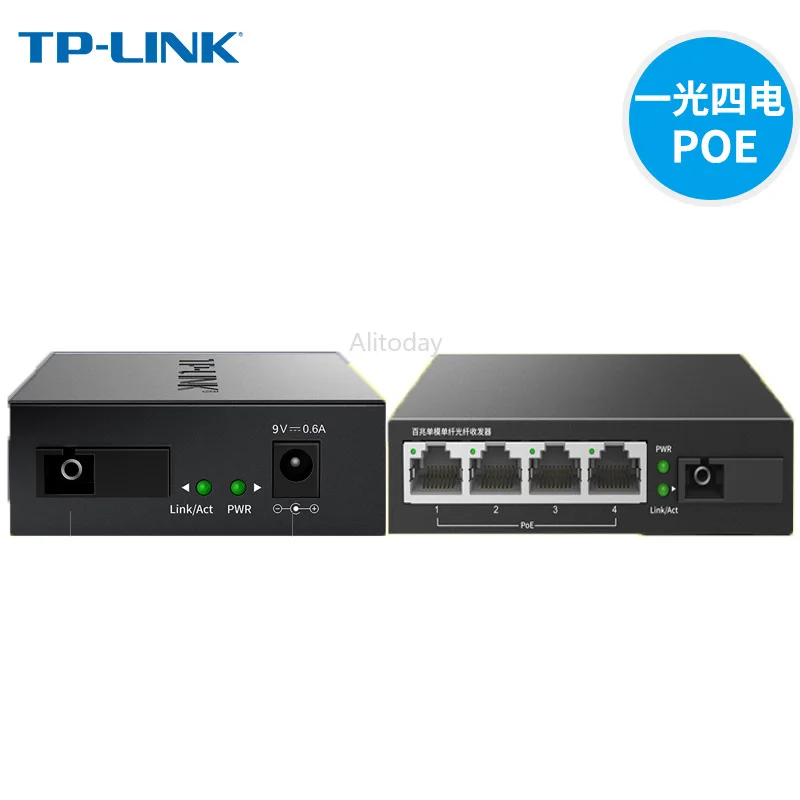 TP-Link 4-Порты и разъёмы медиаконвертер PoE 10/100 м однорежимный одинарный волоконно-оптический трансивер 1 пара SC(TL-FC111A+ TL-FC114PB