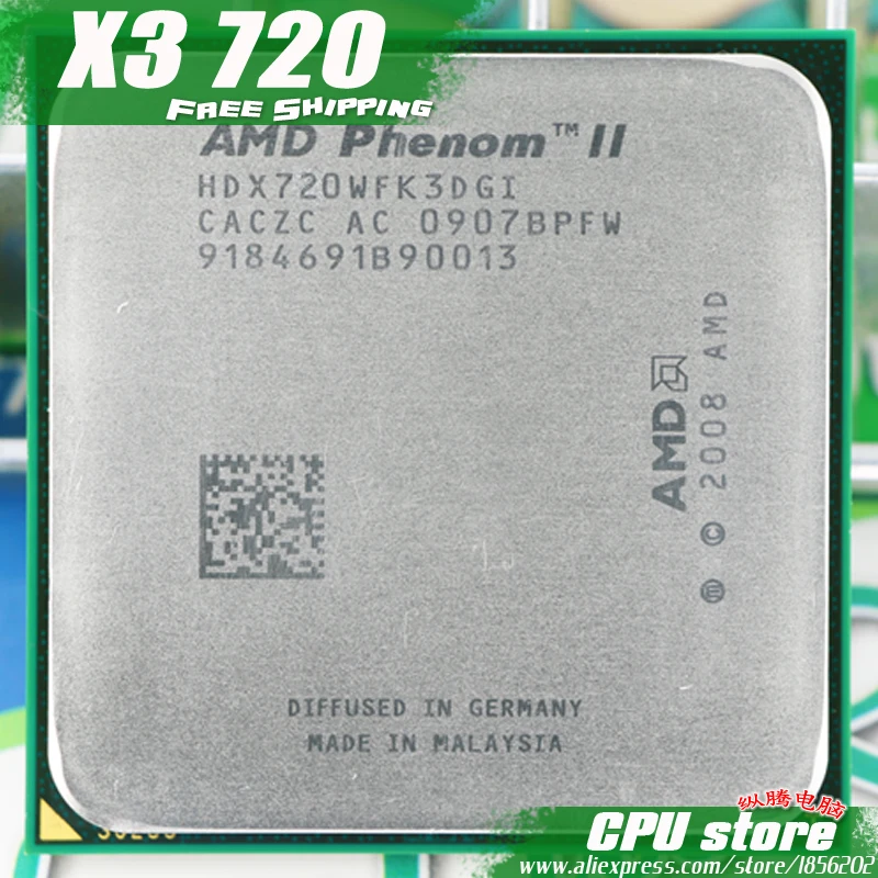 

AMD Phenom II X3 720 CPU Processor Triple-Core (2.8Ghz/ 6M /95W / 2000GHz) Socket am3 am2+ free shipping 938 pin sell X3 710