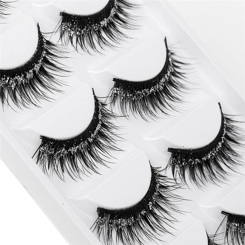 5 Pairs Lashes Lot Natural Messy Silver Sequin False Eyelash Holloween Party Fluffy Extension Maquiagens Tool | Красота и здоровье