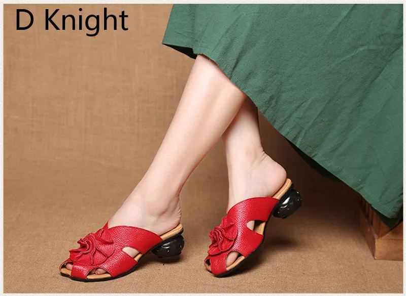 Comfortable Women Slides 2018 New Fashion Genuine Leather Slip On Summe Slippers Black Women Beach Sandals High Heel Shoes Woman (10)