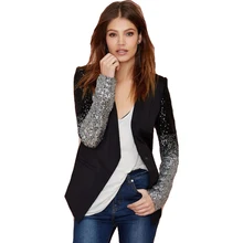 Модный женский блейзер для вечеринки с блестками, костюмы больших размеров, повседневный длинный рукав блейзеры для женщин, черный лоскутный офисный Женский блейзер