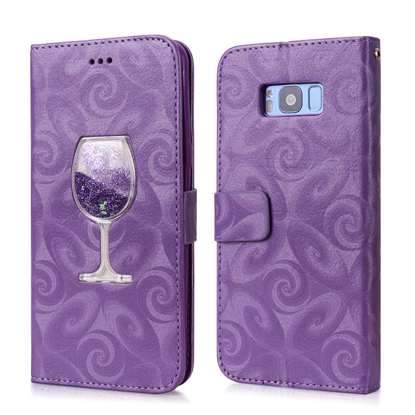Hourglass Love Heart Quicksand Leather Wallet Case For Samsung Galaxy S8 S9 Plus S5 Mini S7 Edge Magnetic Flip 2 Card Slots Bag (11)