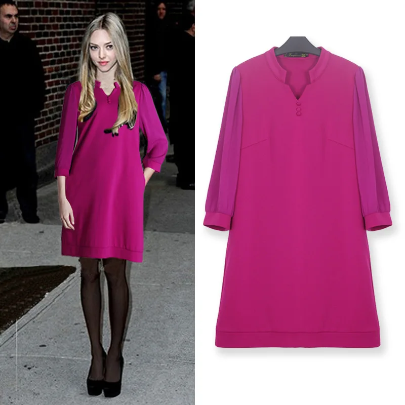 

Europe style pink dresses new high-end 2016 autumn large size robe femme three qualter sleeve dresses factory outlet wholesale