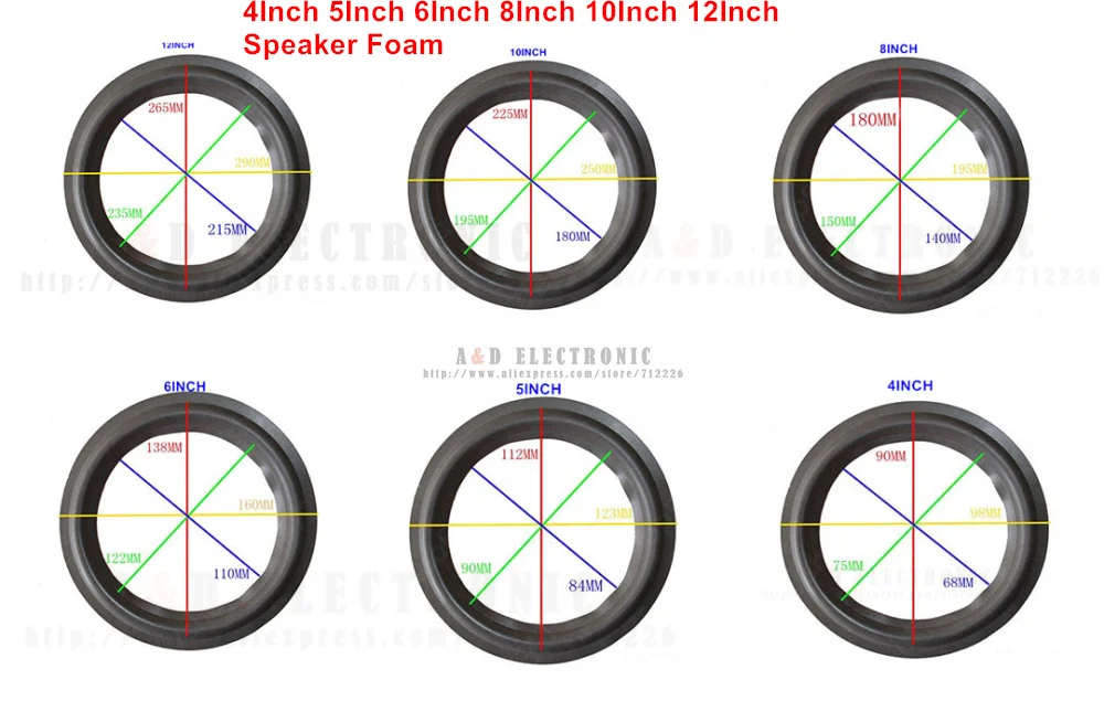 10 шт./лот 4 ''5'' 6 ''8'' 10 ''12' 15' 4 дюйма 6 дюймов 12 дюймов кольцо из вспененного материала для динамика боковой бас громкий динамик ремонтная часть