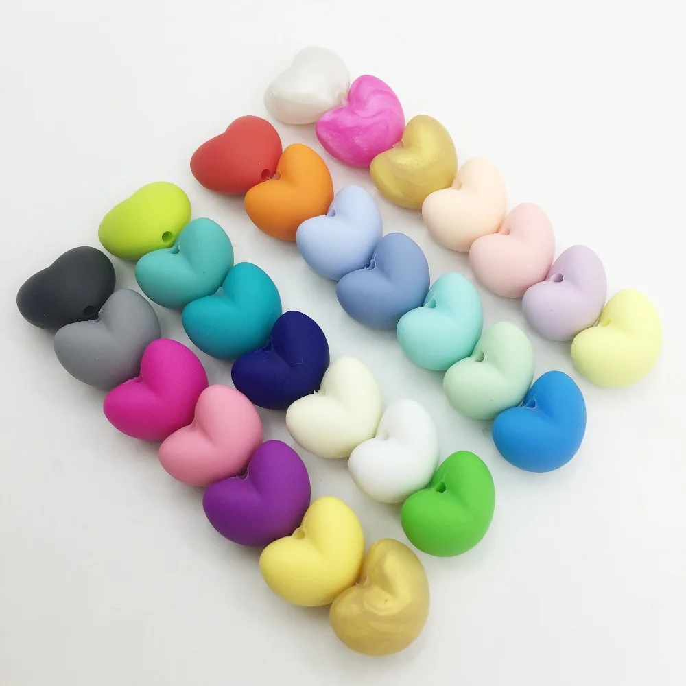 10pcs/lot Heart Shaped Silicone Beads BPA Free Teething Necklace