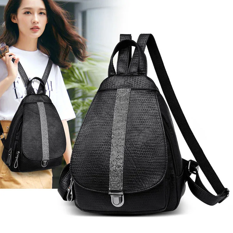 

backpack lady Korean fashion diamond lady shoulder bag sheepskin pattern soft leather high school students'schoolbag