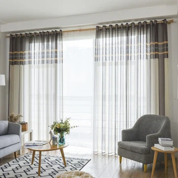 

2pcs Simple Stripe Sheer Voile Curtains Washable Windows Curtain For Living Room Simple Style Home Textile Bay Window Curtain