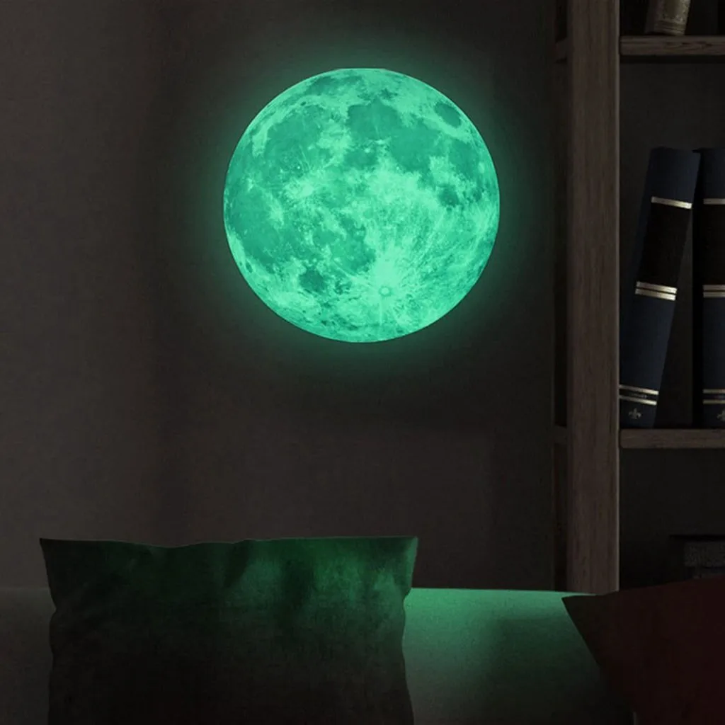 20cm 3D Large Moon Fluorescent Wall Sticker Removable Glow In The Dark